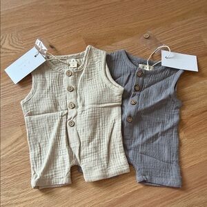 Oat Children - set Two Sleeveless Baby Rompers with Buttons NWT